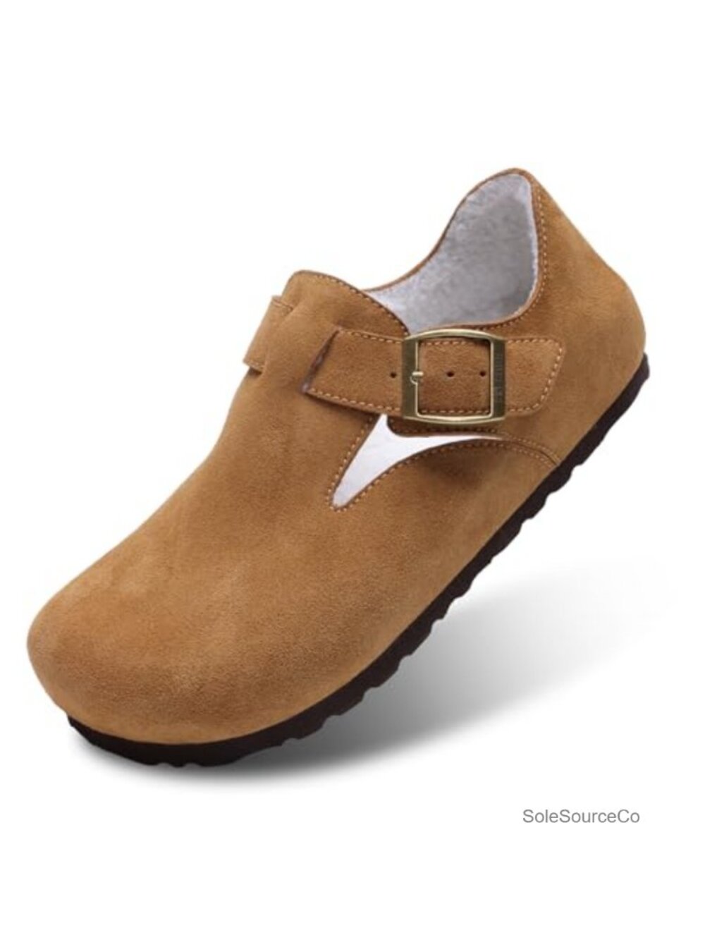 Fur Lined Suede Clogs Fuzzy Leather Mules Cork Potato Shoes with Arch Support